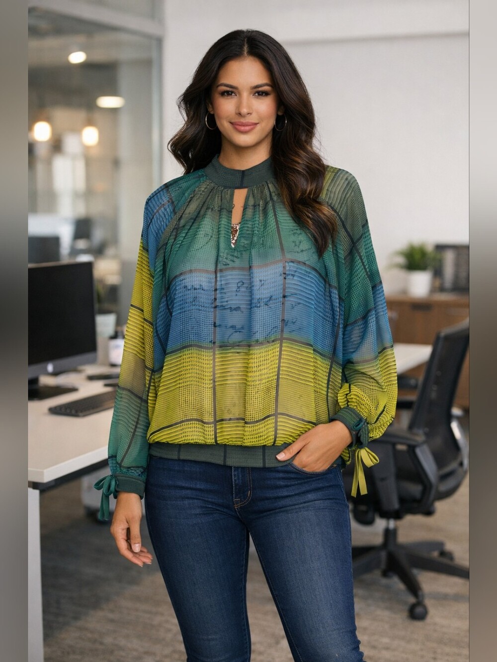 7th Avenue Design Studio  Semi-Sheer Striped Blouse